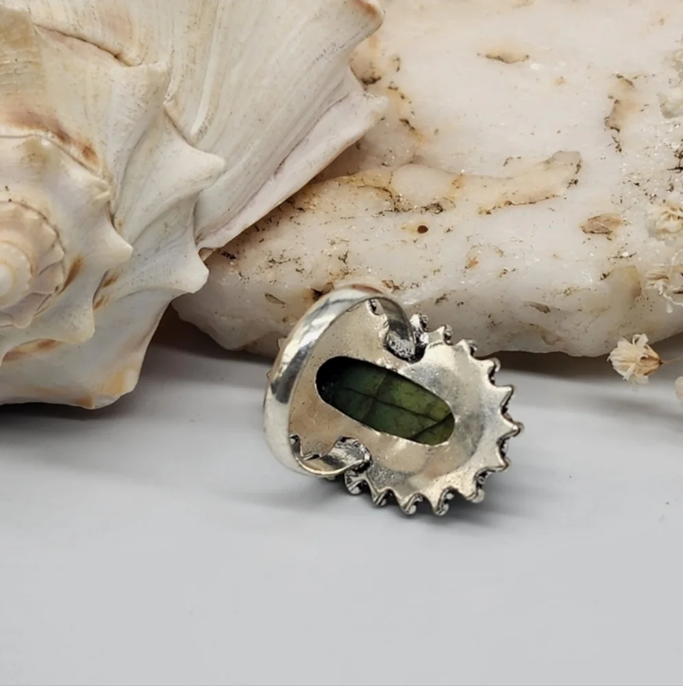 Boho Silver Ring Impressive Large Natural Labradorite Stone 925 Silver